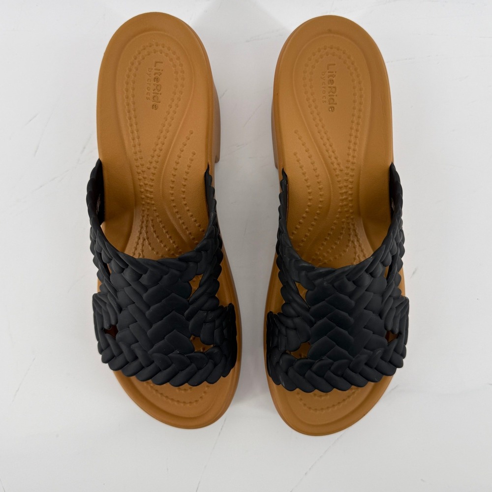 Crocs Brooklyn Woven Slide Block Heels Sandals Black Women 9 Chunky Y2K Comfy - Picture 3 of 9